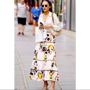 Zara Floral Print Long Skirt Tiered Multicolor Size Small Maxi Midi EUC
